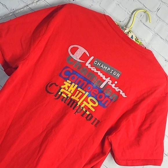 Vintage Y2K Champion Front & Back Logo Spellout Red Tee Tshirt Mens Size Medium - Picture 13 of 15
